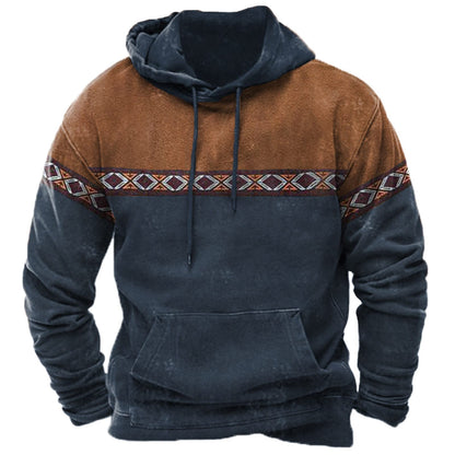 Men's Hooded Sweatshirt American Flag Print Long Sleeve Pullover Sweatshirt Vintage Tribal Aztec Graphic Hoodie Tops