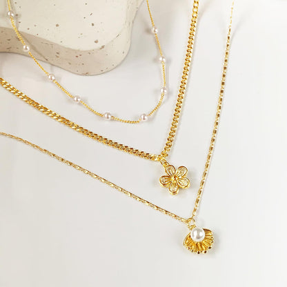 Zeffy Shell Necklace for Women,14K Gold Plated Layered Starfish Conch SeaShell Pearl Pendant Charm Necklace Stack Waterproof Dainty Beach Jewelry for Summer Vacation