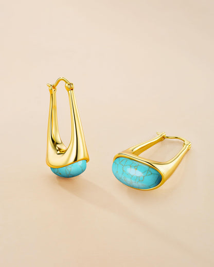 SNGIA Long Oval Chunky Dangle 18K Gold Plated Hoops with Colored Resin Gemstone Statement Earrings for Women, (Green, Brown, Light blue, Dark Blue), Bold Drop Handmade Exaggerated Irregular Trendy Bohemian Jewelry Gifts, Unique Dangling Teardrop Baroque S