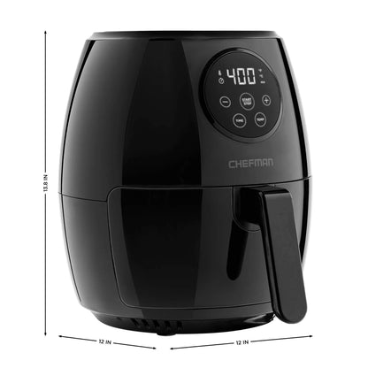 Chefman Air Fryer – 4-in-1 Slim 3.5 QT Airfryer, Air Fry, Bake, Dehydrate, Frozen, 450°F Max Temp for Extra Crispy Results in Minutes, Nonstick Ceramic Coating, Dishwasher-Safe Accessories - Black