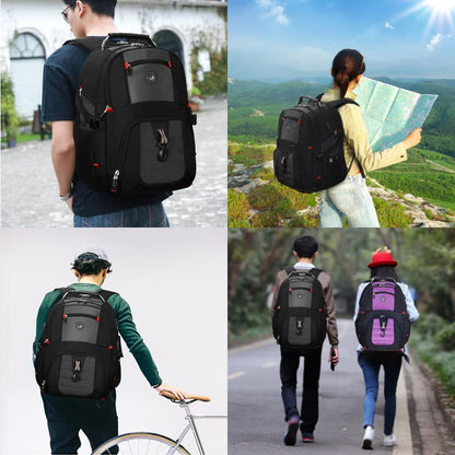 SHRRADOO Extra Large 50L Travel Laptop Backpack with combination lock,High School College Backpack Airline Approved Business Work Bag Fit 17 Inch Laptops for Men Women,Black
