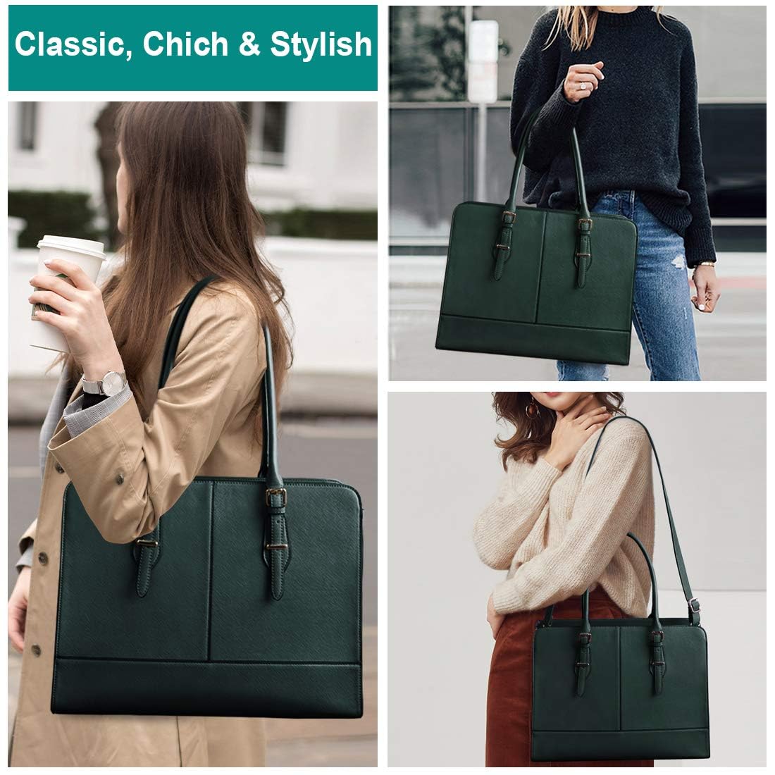 Laptop Bag for Women 15.6 Inch Leather Work Tote Briefcase Business Computer Shoulder Bag Large Capacity Waterproof Office Messenger Handbag Professional Teacher Nurse Carryall
