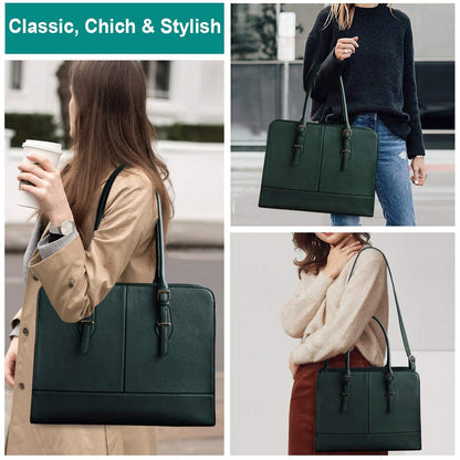 Laptop Bag for Women 15.6 Inch Leather Work Tote Briefcase Business Computer Shoulder Bag Large Capacity Waterproof Office Messenger Handbag Professional Teacher Nurse Carryall