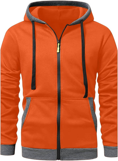 JOAU Men Casual Heavyweight Zip Long Sleeve Hooded Sweatshirt with Pockets | Fall Winter Thickened Warm Fashion Tops for Baggy Sweat Running Trendy Comfy Outdoor Travel Vacation Wear