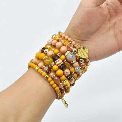 Bohemian Bracelet Sets for Women - 6 Sets Stackable Stretch Bracelets Multi-color Boho Jewelry for Women Hippie Bracelets Dainty Jewelry
