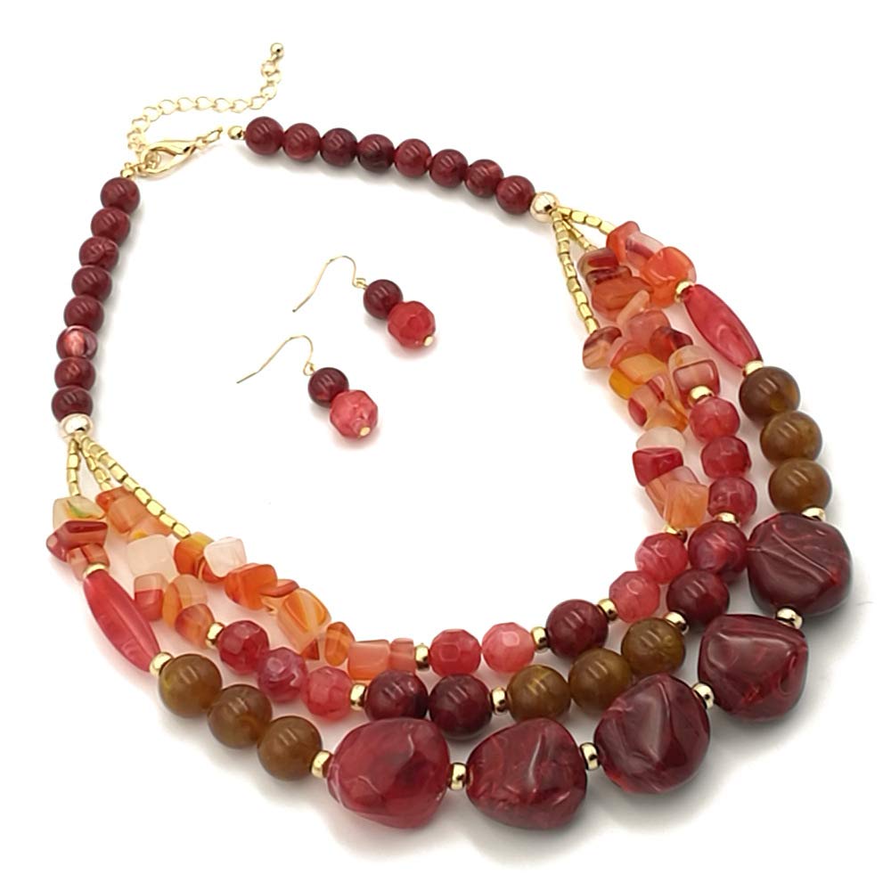 Bohemian style Multi -color Exaggerated bead Three floors necklace for Women's and girls gifts