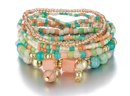 Women Beaded Bracelet Set | Colorful Boho Stackable Trendy Design with Crystal Accents Multilayer Bangle Bracelet | Fashion Stretch Braclets Jewelry for Women