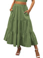 ANRABESS Women’s Summer Boho Flowy Swing Tiered A-Line Maxi Skirt 2026 Fashion Trendy Elastic Waist Pleated Long Beach Dress