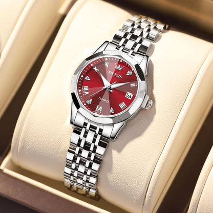 OLEVS Watches Women with Date Silver Stainless Steel Luxury Ladies Watches with Small Writs Diamond Watches for Women Waterproof Elegant Dress Quartz Analog Women's Wrist Watches Reloj de Mujer