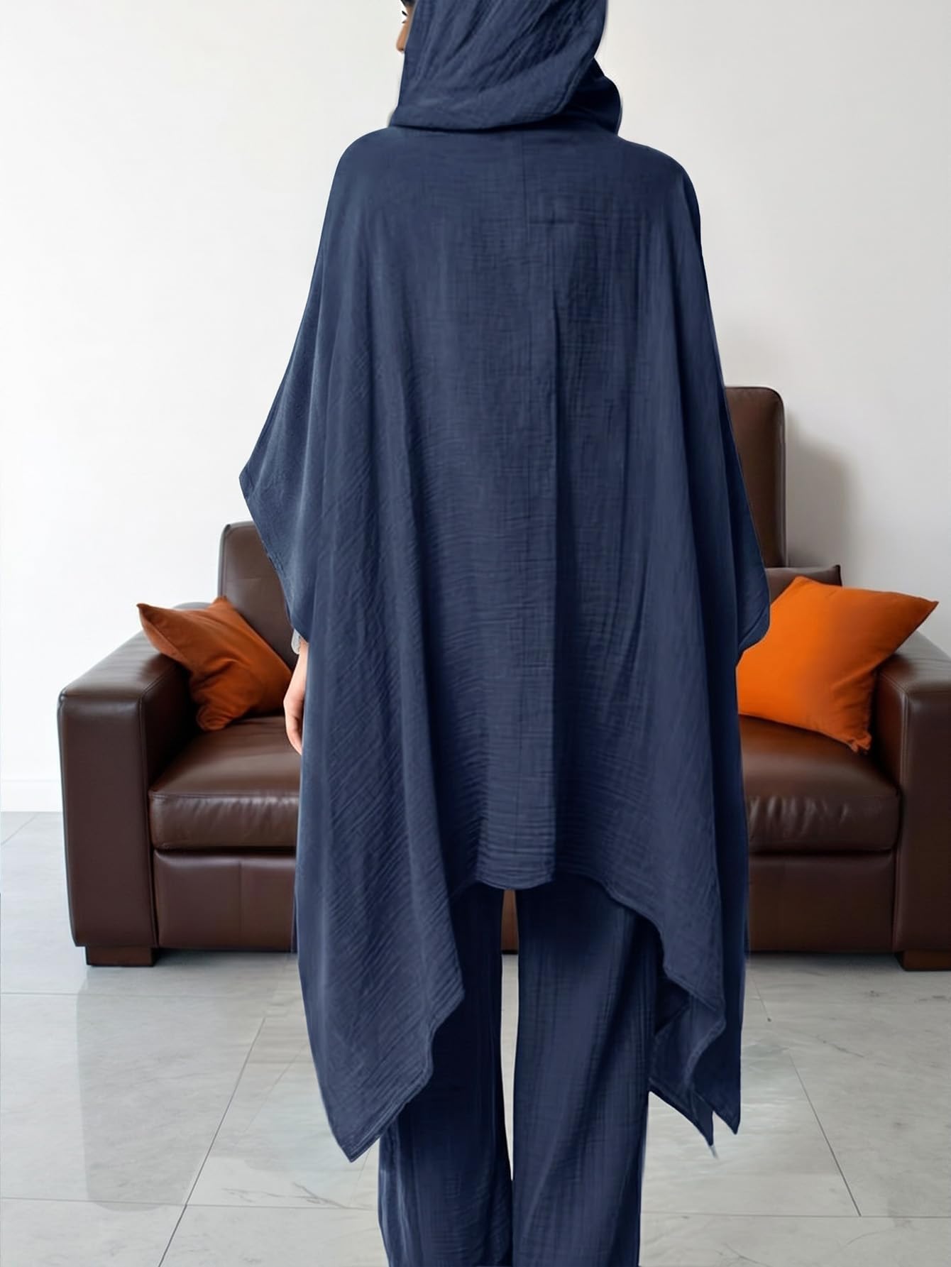 SOLY HUX Women's 2 Piece Linen Sets Hooded Kimono Cardigan High Waist Pants | Boho, Wide Leg, Elastic Waisted, Casual, Flowy, 2 Piece Outfits
