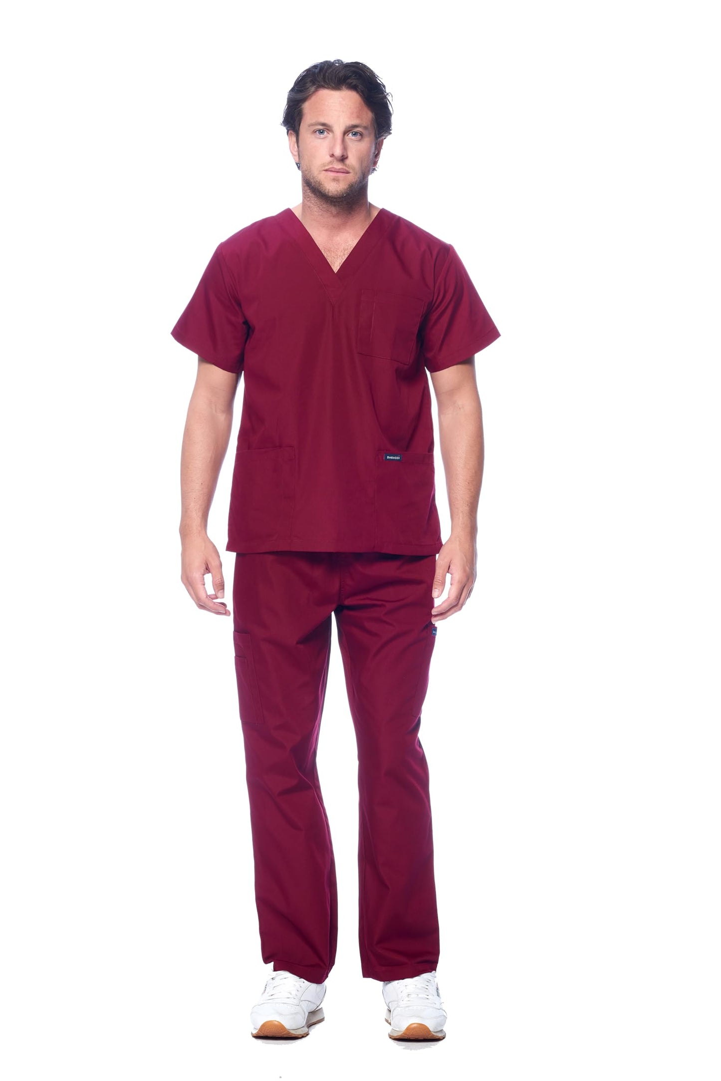Dagacci Medical Uniform® Men's V-Neck Cargo Scrubs | Cotton Blend, Matching Top and Cargo Pants Set, 8 Pockets, Elastic Drawcord Waistband, for Men in Healthcare