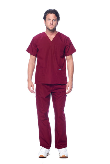 Dagacci Medical Uniform® Men's V-Neck Cargo Scrubs | Cotton Blend, Matching Top and Cargo Pants Set, 8 Pockets, Elastic Drawcord Waistband, for Men in Healthcare