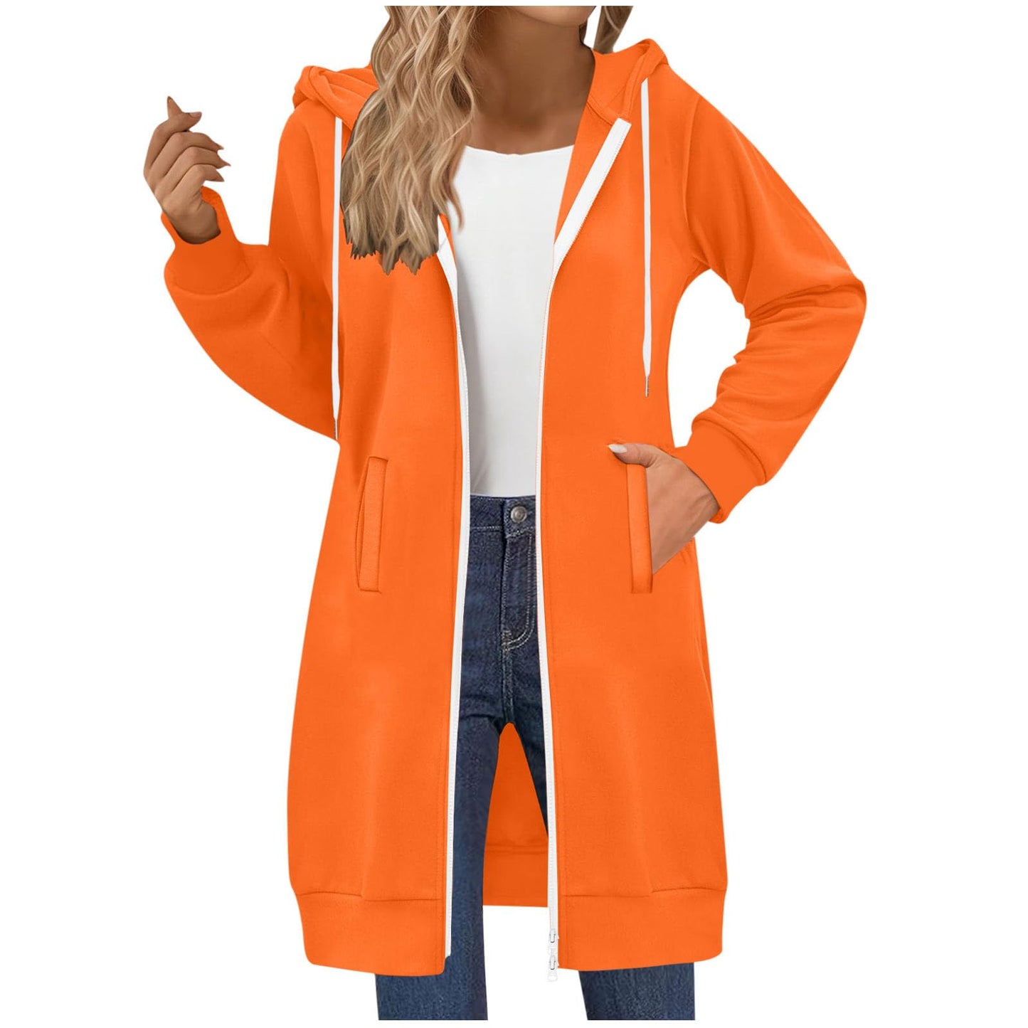 Long Hoodies for Women Zip Up Hooded Sweatshirt Jackets Lightweight Loose Comfort Fleece Fashion Fall Winter Clothes