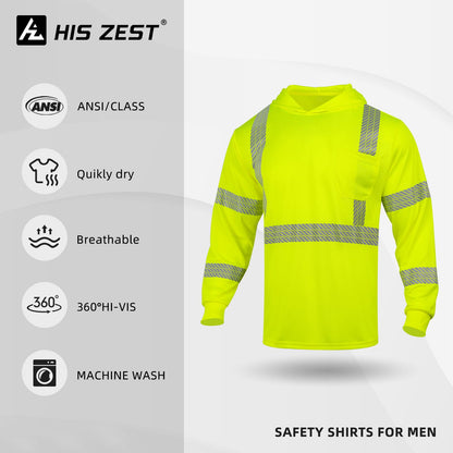 High Visibility Hoodies for Men,Safety Reflective Long Sleeve ANSI Class 3 Hi Vis Construction Work Shirts with Hood