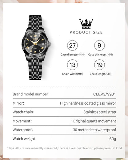 OLEVS Watches Women with Date Silver Stainless Steel Luxury Ladies Watches with Small Writs Diamond Watches for Women Waterproof Elegant Dress Quartz Analog Women's Wrist Watches Reloj de Mujer