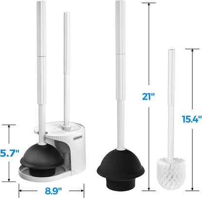 FORASTO 2 in 1 Toilet Plunger and Brush Set，Extended Handle Plunger，Toilet Bowl Brush Plunger Set, Bathroom Cleaning Tools ，Toilet Brush Plunger Combo，Cleaning Brush，Bathroom Cleaning Supplies