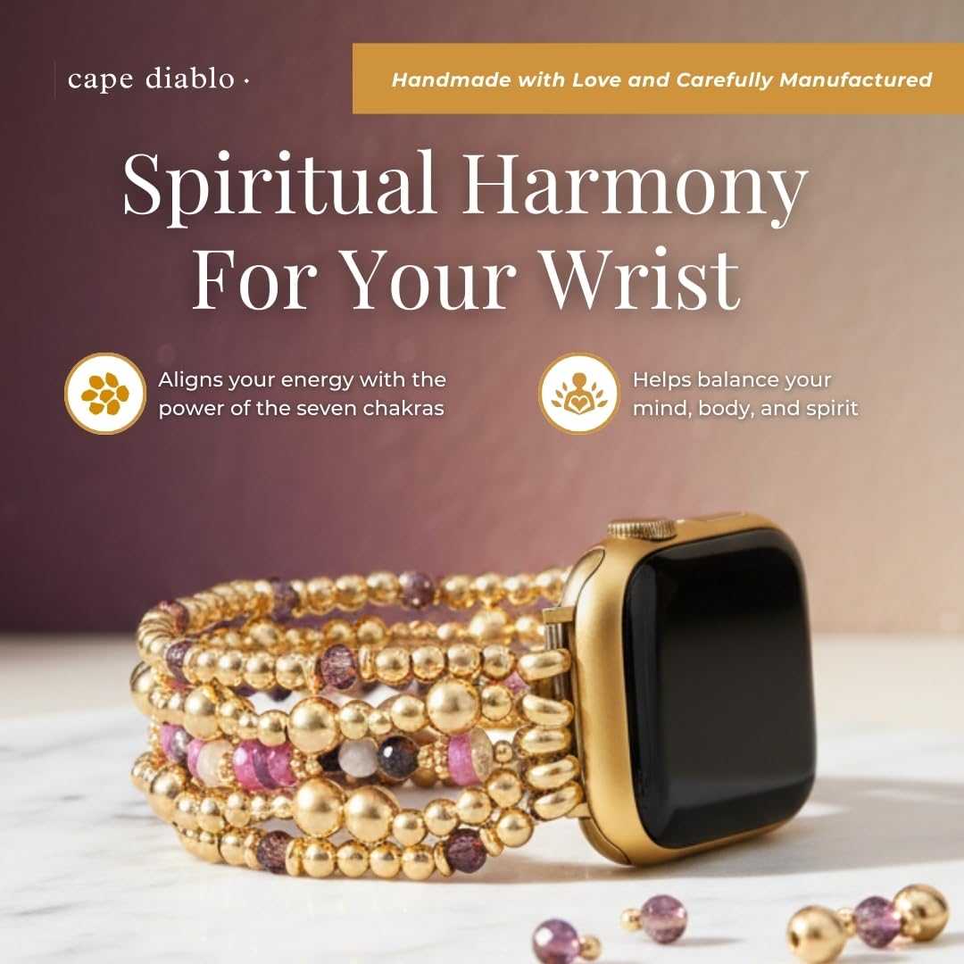 Cape Diablo Handmade Gemstone Watch Band for Women Compatible with Apple Watch 38mm 40mm 41mm 42mm 44mm 45mm, Boho Stretchable Strap Fits for iWatch Series 11/10/9/8/7/6/5/4/3/2/1 SE 3/2/1