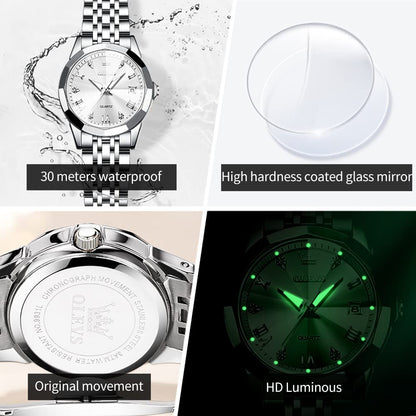 OLEVS Watches Women with Date Silver Stainless Steel Luxury Ladies Watches with Small Writs Diamond Watches for Women Waterproof Elegant Dress Quartz Analog Women's Wrist Watches Reloj de Mujer