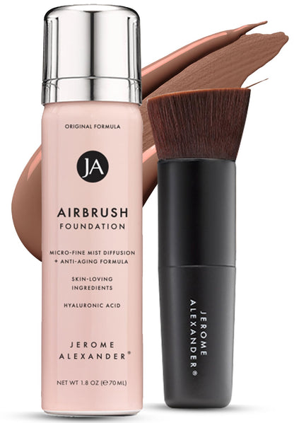 Jerome Alexander MagicMinerals AirBrush Foundation – 2 Piece Set with Airbrush Foundation and Kabuki Brush - Spray Makeup with Anti-aging Ingredients for Smooth Radiant Skin - Light Medium