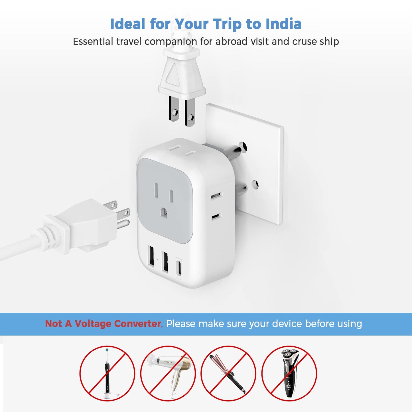 TESSAN 2 Pack European Travel Plug Adapter, Europe Power Converter
