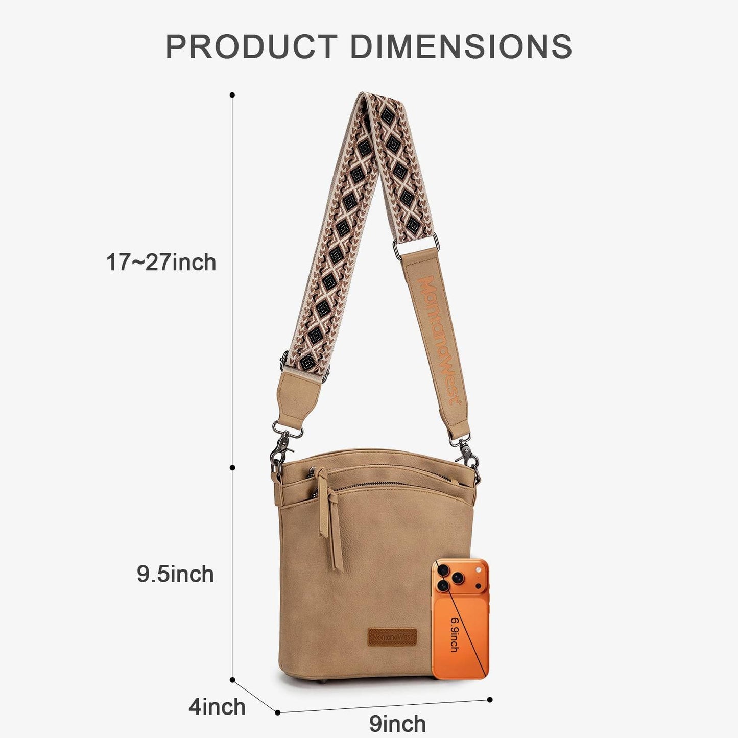 Montana West Multi Zip Pocket Crossbody Bag With Guitar Strap