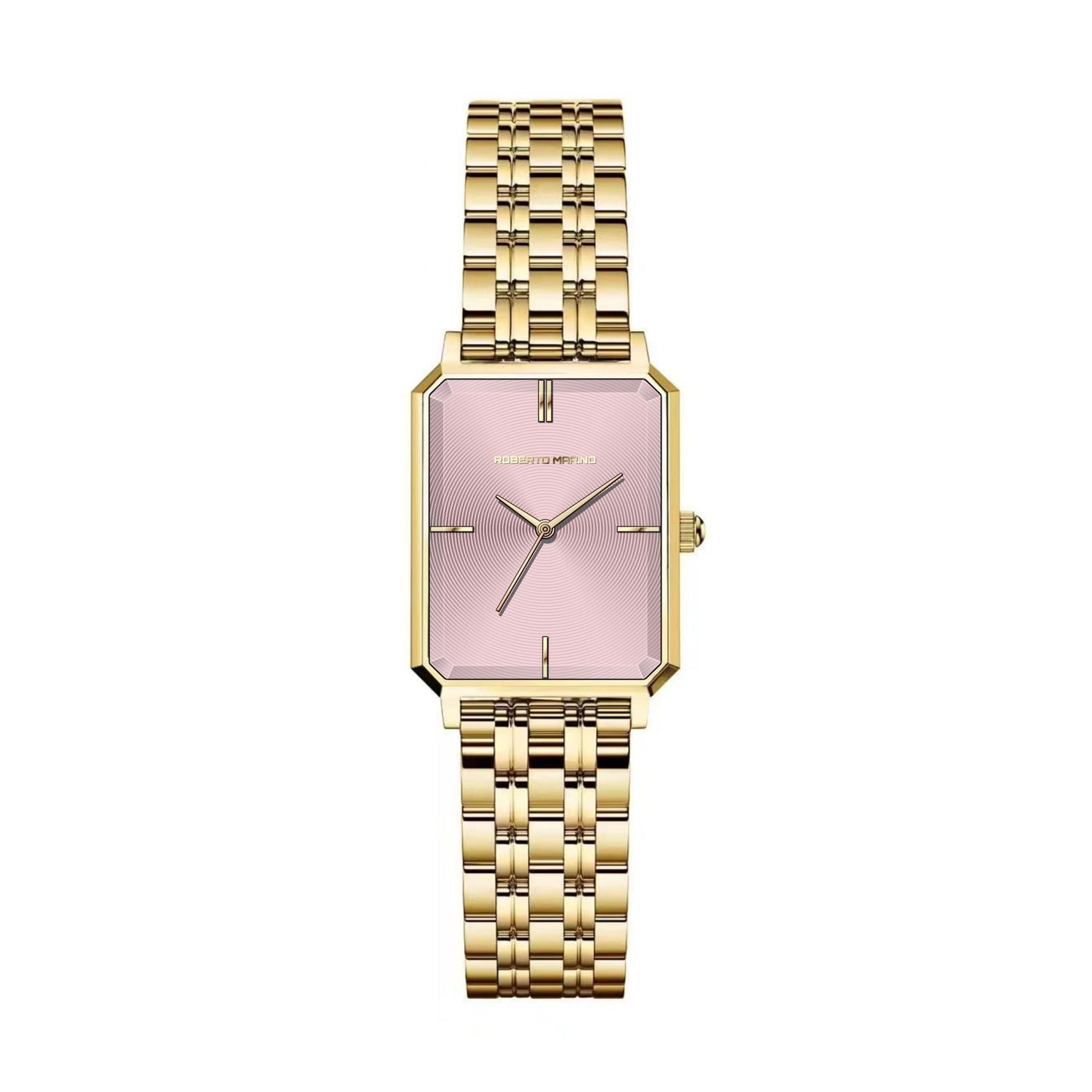 Roberto Marino RM1982 Women’s Luxury Watch Rectangular Gold – Japanese Quartz Movement, Vintage Stainless Steel Design, Silver Dial, Elegant Dress Timepiece, 3ATM Water Resistant – Reloj para Mujer