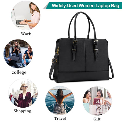 Laptop Bag for Women 15.6 Inch Leather Work Tote Briefcase Business Computer Shoulder Bag Large Capacity Waterproof Office Messenger Handbag Professional Teacher Nurse Carryall