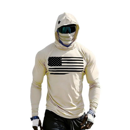 Sun Protection Shirts for Men UPF 100+ Long Sleeve Hoodie with Mask Shirts | Camouflage Outdoor Fishing Tees Cooling Raglan Shirts