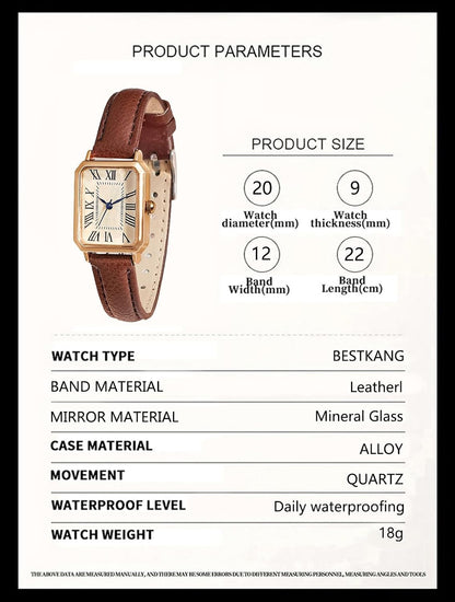 BESTKANG Leather Strap Watches for Women Elegant Dainty Ladies Watch Vintage Rectangle Women Quartz Wrist Watch