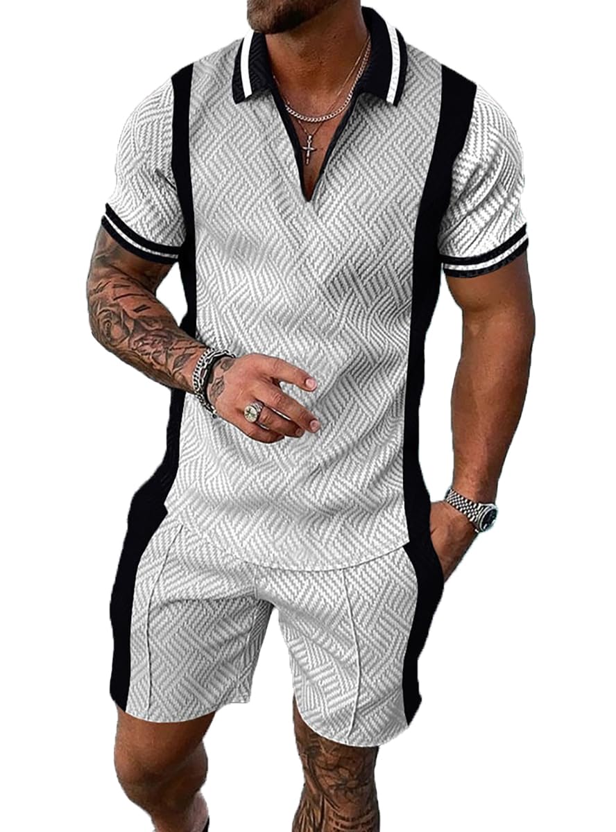 Mens Short Sets 2 Piece Outfits Polo Shirt Fashion Summer Tracksuits Casual Set Short Sleeve and Shorts Set for Men