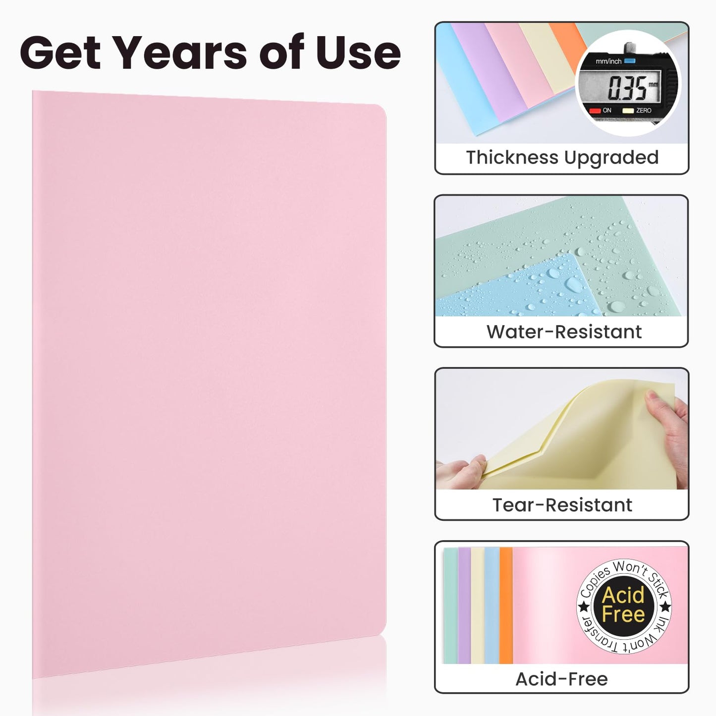 Sooez 6Pack Folders with Pockets, Pastels Colors, Heavy Duty Pocket Folder, Plastic Folders with Pockets, 2-Pocket Folder Bulk, Aesthetic File Folder, Back to School Office Filing Supplies