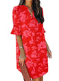 QACOHU Womens Summer Casual V Neck Shift Mini Dress | Flowy Swing Basic Loose Dresses, Ruffle Short Sleeve, Straight, Floral Boho Style, Wedding Guest Beach Vacation Outfits