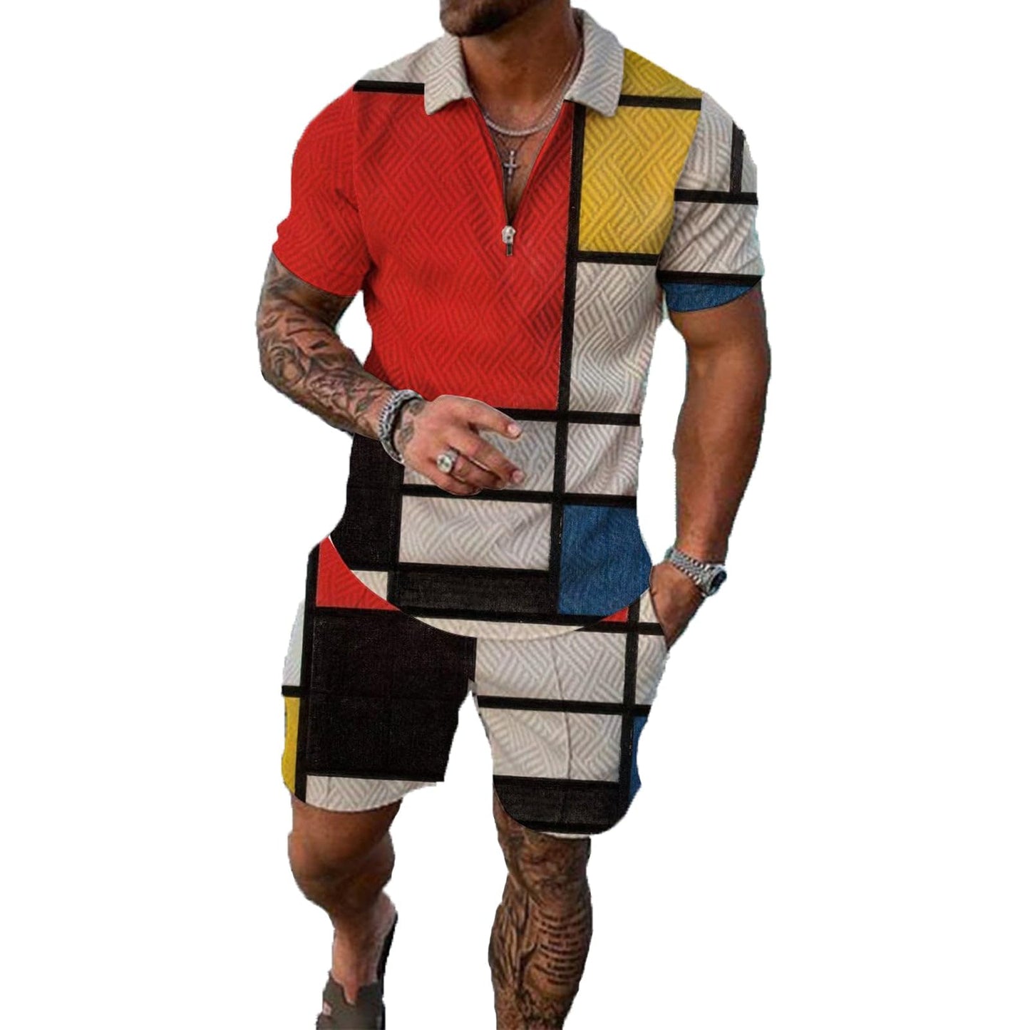 Mens Short Sets 2 Piece Outfits Polo Shirt Fashion Summer Tracksuits Casual Set Short Sleeve and Shorts Set for Men
