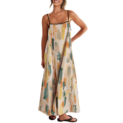 Shy Velvet Women's 2026 Summer Linen Maxi Dress Contrast Spaghetti Strap Dress Backless Casual Party Beach Dresses