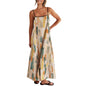 Shy Velvet Women's 2026 Summer Linen Maxi Dress Contrast Spaghetti Strap Dress Backless Casual Party Beach Dresses