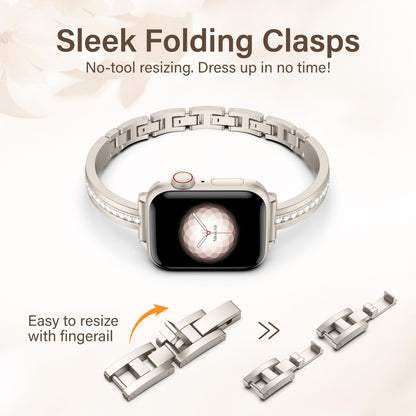 Missair Bands Compatible with Apple Watch Band 38mm 40mm 41mm 42mm 44mm 45mm 46mm 49mm for Women, Slim Metal Dressy Jewelry Bracelet with Bling Diamond for iWatch Series 11 10 9 8 7 6 5 4 3 SE Ultra