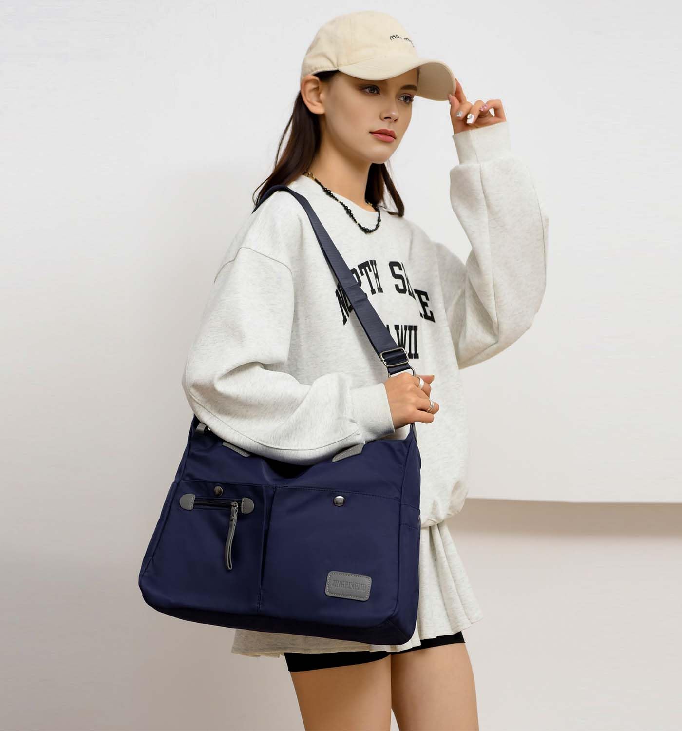 Tote Bag for Women,Multi Pockets Shoulder Handbag,Nurse Bag for Work,Large Cross body Purse,Fashion Nylon Top Handle Satchel