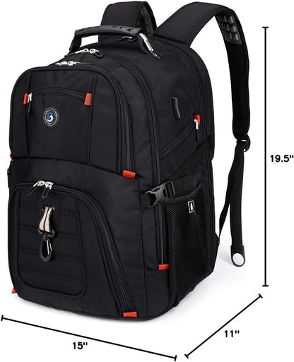 SHRRADOO Extra Large 50L Travel Laptop Backpack with combination lock,High School College Backpack Airline Approved Business Work Bag Fit 17 Inch Laptops for Men Women,Black