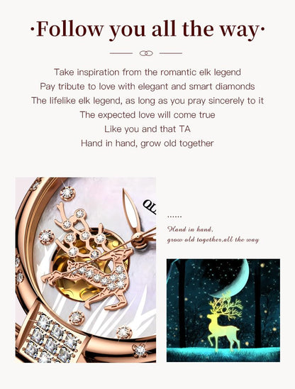 OLEVS Womens Automatic Watches Gold Classic Diamond Ladies Self Winding Mechanical Two Tone Stainless Steel Wrist Watch Date