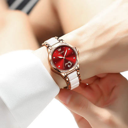 OLEVS Automatic Watches for Women Rose Gold Fashion Diamond Dress Ladies Wrist Watch Self Winding Mechanical Two Tone Ceramic Band Waterproof