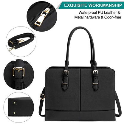 Laptop Bag for Women 15.6 Inch Leather Work Tote Briefcase Business Computer Shoulder Bag Large Capacity Waterproof Office Messenger Handbag Professional Teacher Nurse Carryall