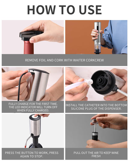 CIRCLE JOY Electric Wine Opener Rechargeable 5-in-1 Stainless Steel Wine Gift Set with Foil Cutter, Wine Aerator Pourer, Wine Drip Ring & Vacuum Stopper, Ideal Gifts for Wine Lovers, Silver