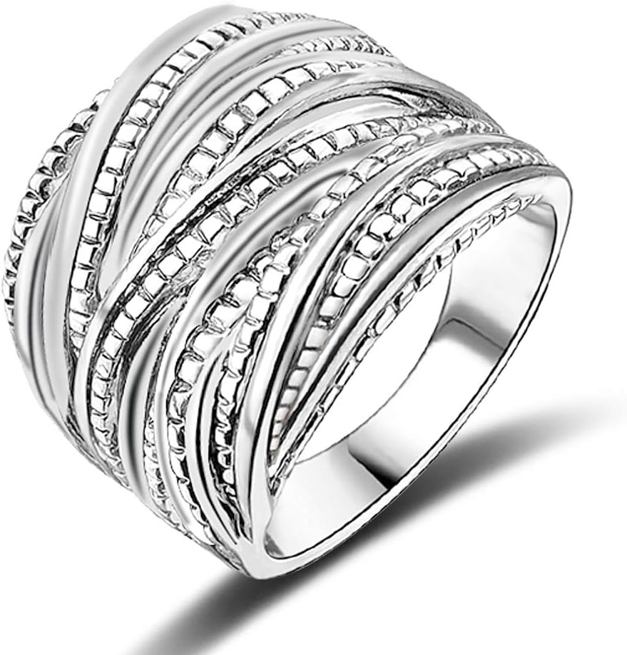 Mytys 2 Tone Intertwined Crossover Statement Ring Fashion Chunky Band Rings for Women Wide Index Finger Rings Costume Jewelry