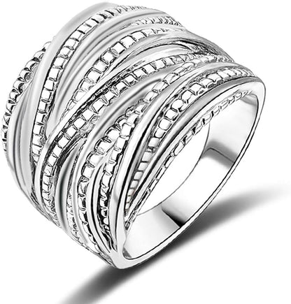 Mytys 2 Tone Intertwined Crossover Statement Ring Fashion Chunky Band Rings for Women Wide Index Finger Rings Costume Jewelry
