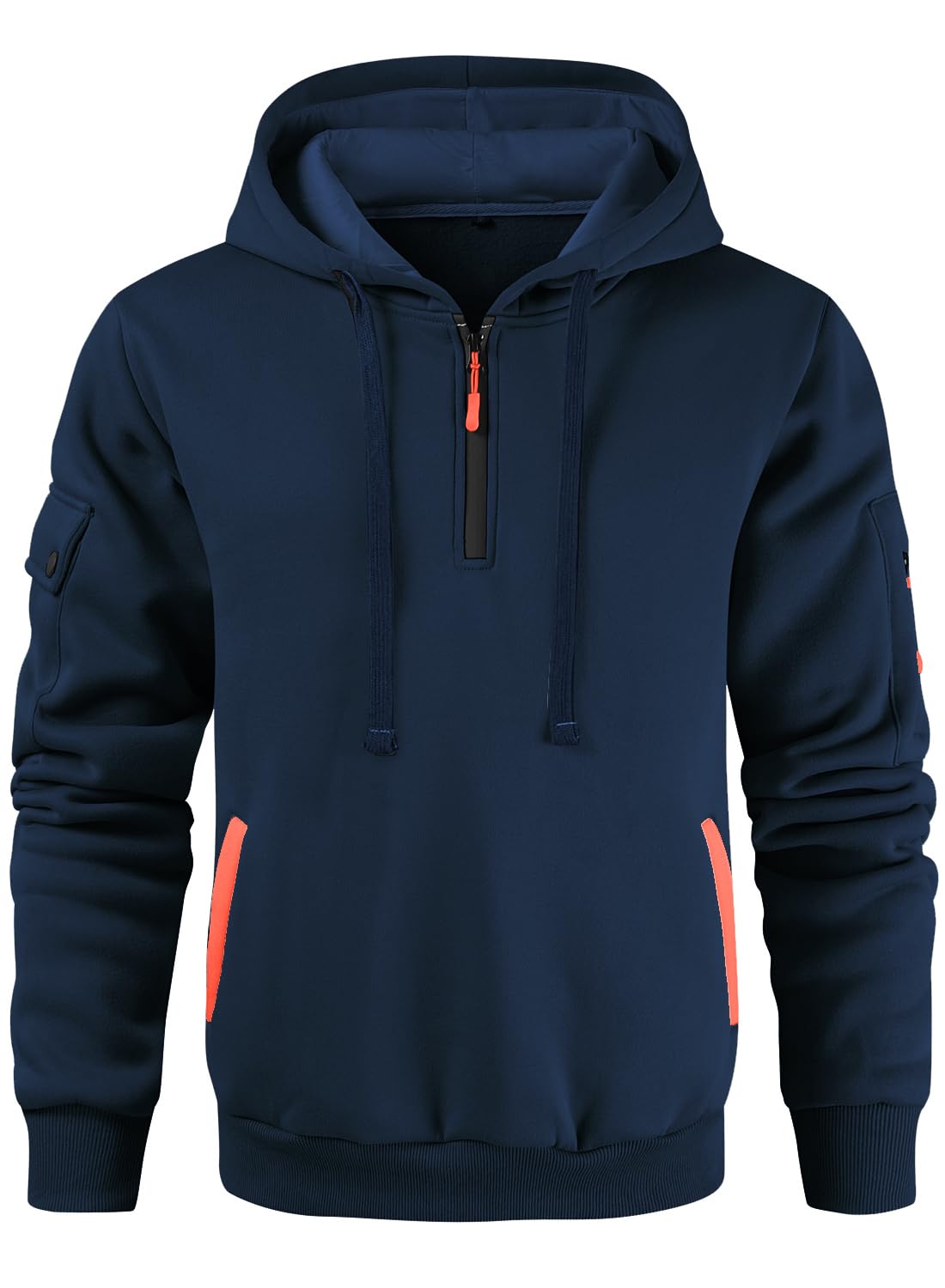 Leidowei Men's Hoodies Casual Pullover Hooded Sweatshirt Long Sleeve Quarter Zip Hoody Tops With Kangaroo Pocket