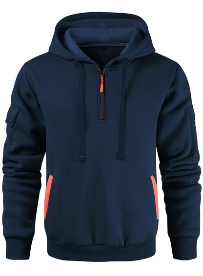 Leidowei Men's Hoodies Casual Pullover Hooded Sweatshirt Long Sleeve Quarter Zip Hoody Tops With Kangaroo Pocket