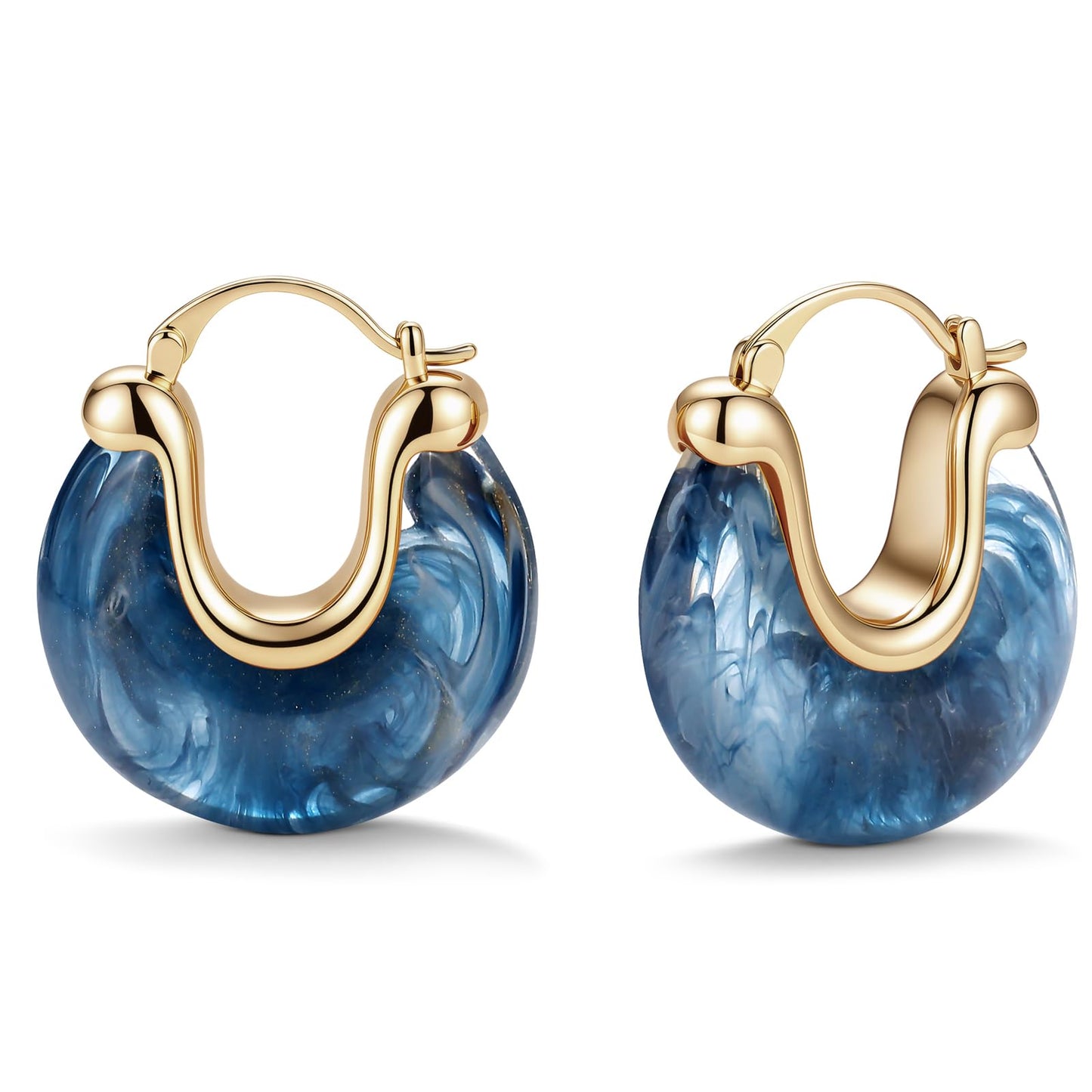 Chunky Gold Resin Hoop Earrings Leverback Statement Huggie Hoops Dangle Drop Dressy Earring Prom Festival Vacation Jewelry for Women