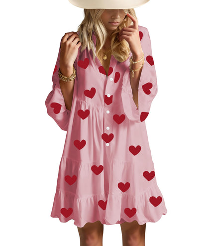 Opemiby Summer Dresses for Women 2026 Flowy Ruffle 3/4 Sleeve V Neck Tiered Casual Babydoll Boho Beach Mini Dress
