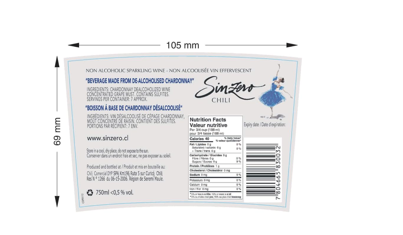 SINZERO - Cabernet Sauvignon - 750 ml 6 Pack - Non-alcoholic red wine - Aged in French oak for smooth rich flavor - Low calories, vegan friendly - Made in Chile