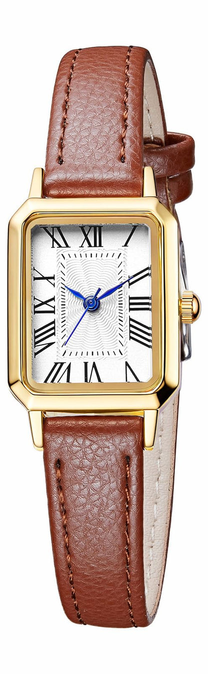 BESTKANG Leather Strap Watches for Women Elegant Dainty Ladies Watch Vintage Rectangle Women Quartz Wrist Watch